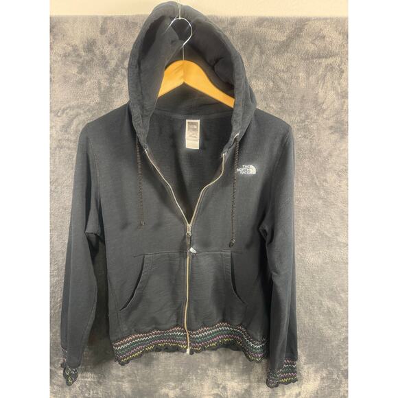 VTG Y2K The North Face Women’s Embroidered Hem/Cuff Full Zip Hoodie Large Black - Picture 1 of 11